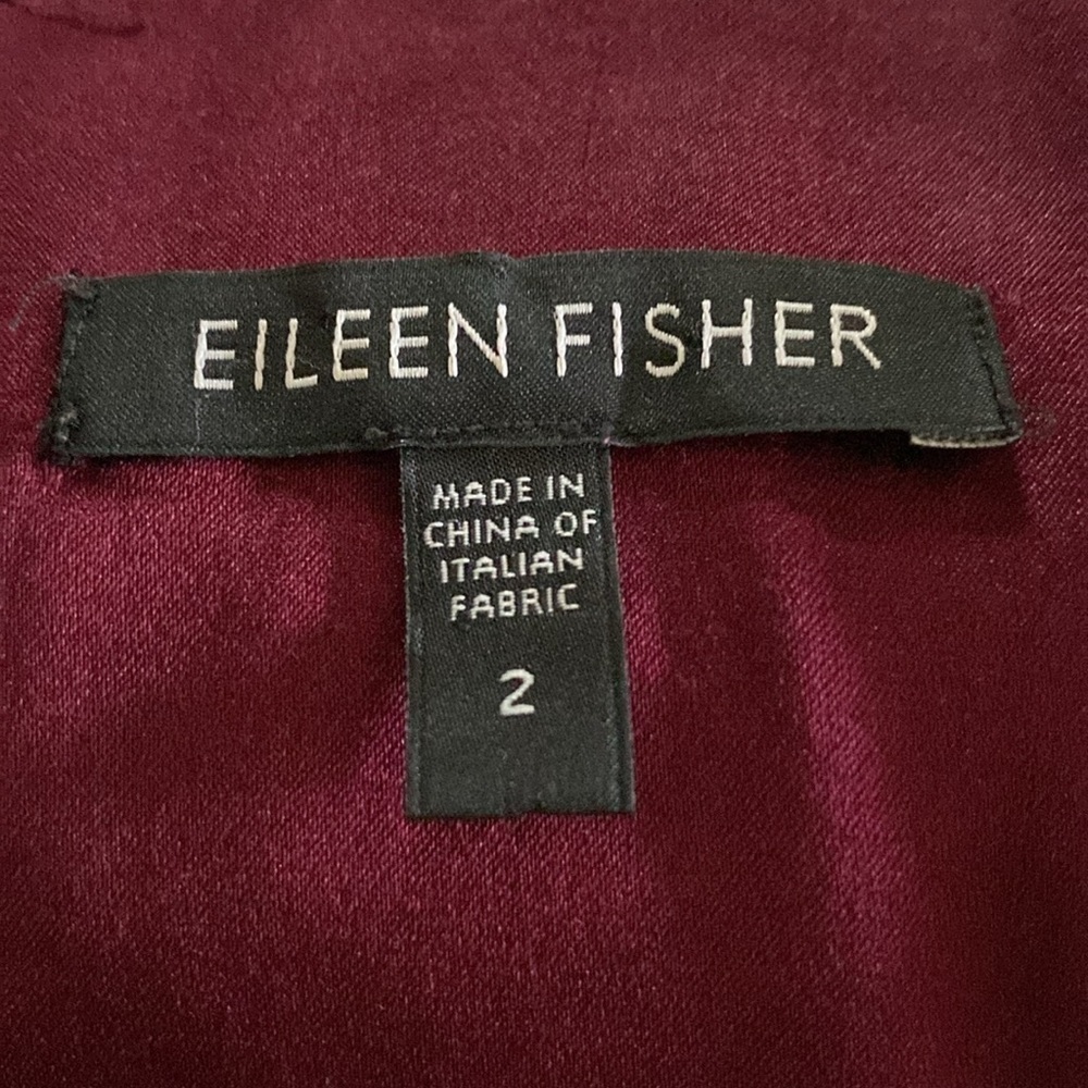 Eileen Fischer Dress sleeveless rouched burgundy empire red wine midi fits 2 4 6 - Picture 5 of 8
